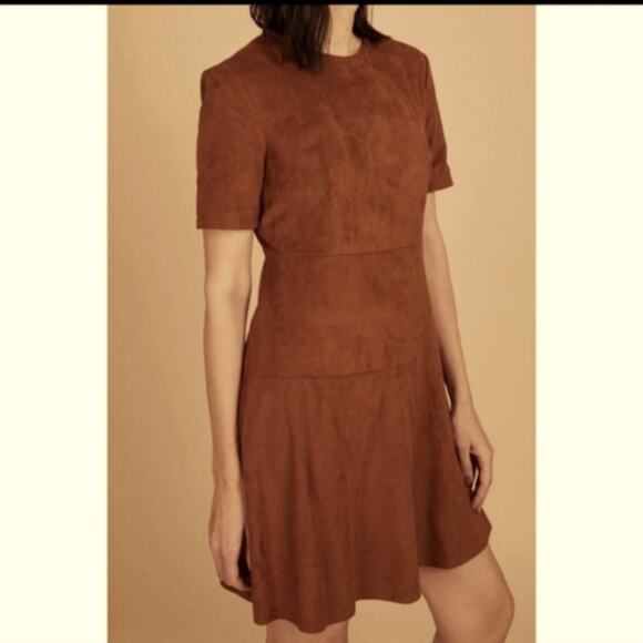 Bagatelle Brown Faux Suede Mini Dress Short Sleeve Crew Neck Fall Chic Casual S - Picture 12 of 12